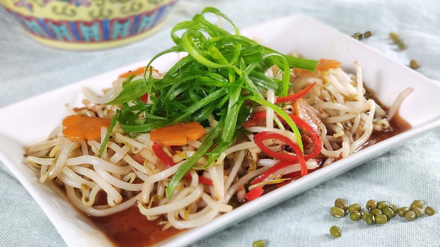 Stir Fry Home Grown Bean Sprouts with Salted Fish - My Lovely Recipes